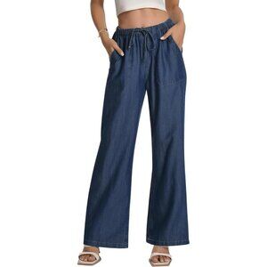 Women's Denim Wide Leg Jeans High Waist Drawstring Casual Pants